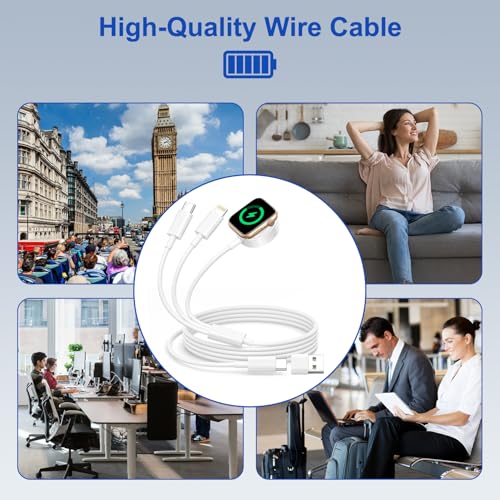 Kabel 3 w 2 do Ładowarki Apple Watch, Magnetyczna Ładowarka USB C do Zegarka Apple Watch i iPhone do Apple Watch Series 11/10/9/8/7/6/5/4/3/SE/Ultra, iPhone 17/16/15/14/13/12/11/X/8/6