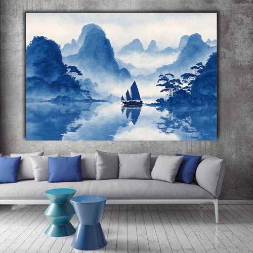 Láminas de paisajes con barco azul de 40x60cm para dar vida a paredes vacías 2