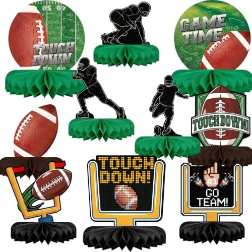 10 Pack Honeycomb Centerpieces Set, Sports Themed Table Toppers for Game Day Events, Footall Decor for Birthday Watch Celebrations and Tailgate Indoor Home Party Supplies (Brown)