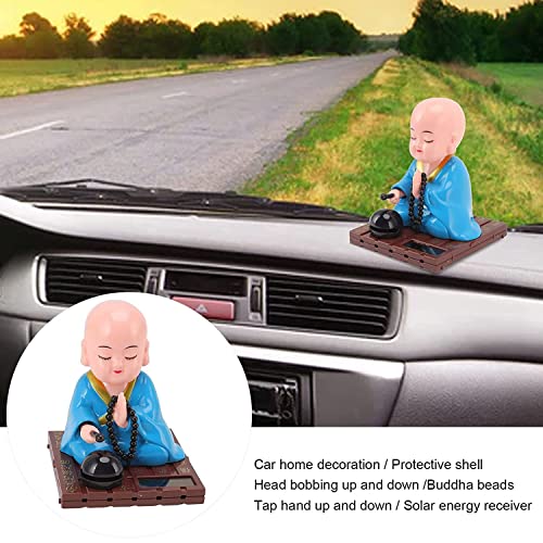 Image of AUGEN Small Buddhist Monk Solar Ornaments, Automatic Nodding Lucky Meaning Light Energy Sensing Eco Friendly Solar Buddhist Monk Statue Decoration for Home /Car Dashboard (Pack of 1, D, Blue)