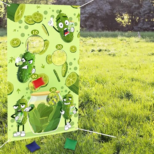Jeu de cornichons Serencatcher avec bannière et 3 poufs pour animation d'anniversaire