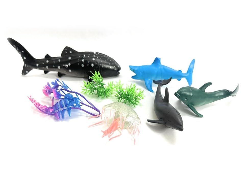TD CREATIONS Sea Ocean Animal Figures Set with Shark Whale Jelly Fish Dolphin Arctic Animals
