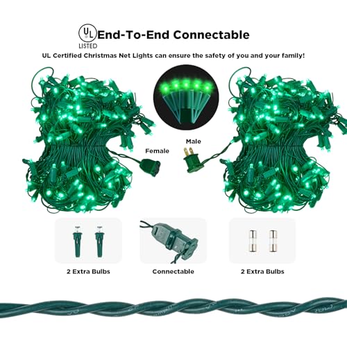 Image of Led Net Lights Christmas Lights Outdoor 200Leds 9ft x 6ft Upgraded Green Christmas Net Lighting, Waterproof 5mm LED Wide Angle Outdoor Indoor Mesh Net Light for Trees, Bushes, Shrubs Decorations