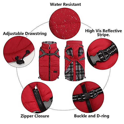 Veste d'hiver pour chien rouge avec fermeture éclair au dos pratique - 4