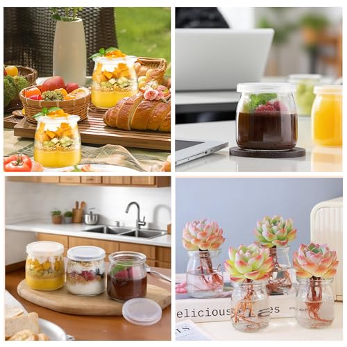 Hejo 200 ml Durchsichtige Joghurtgläser mit Deckel, 12 Stück Mehrzweck dessertgläser für Marmelade, Honig, Desserts, Kerzen, Wiederverwendbar Marmeladengläser