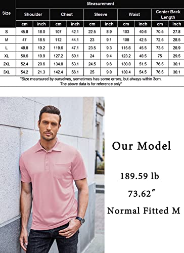Tinkwell Men Polo Shirt Short Sleeve Polos Shirts With Pocket Quick Work Office Golf Tee Polo Collar With Button Down Polo Shirts For Men Pink #TOP4