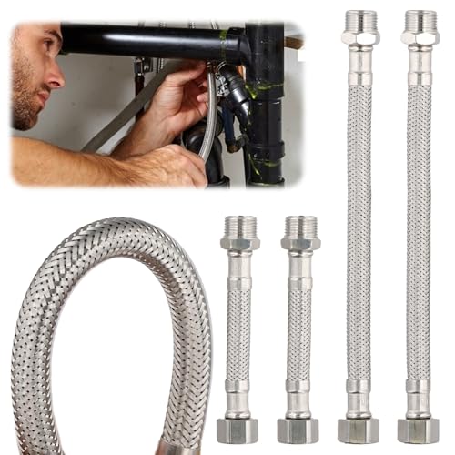 Flexschlauch 3/8, 4 Stück Panzerschlauch 3/8 Zoll, 20cm/10cm Flexschläuche, 304 Edelstahl Flexibler Wasserschlauch Wasseranschluss VerläNgerung, für Wasserhahn Bad WC Küche