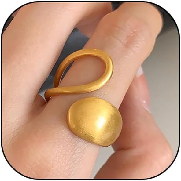 Chunky Thumb Rings For Women, Asymmetric Wire Drawing Hollow Teardrop Curve Geometry Open Adjustable Non Tarnish Minimalist Statement Jewelry Gift