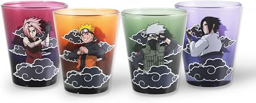 Just Funky - Juego de 4 vasos decorativos de tequila coleccionables oficiales de Naruto Shippuden para regalo, 2 onzas