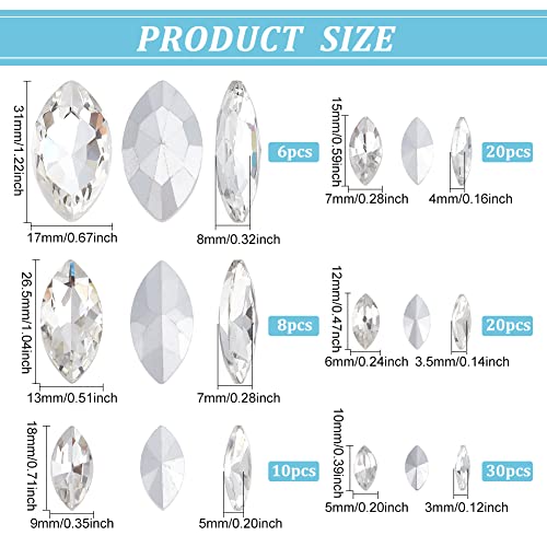 FINGERINSPIRE 94 Pcs Pointed Back Rhinestone 6 Sizes Glass Rhinestones Gems Clear Horse Eye Jewels Embelishments with Silver Plated Back Crystals Stones for Craft Decor Jewelry Making - Image 2