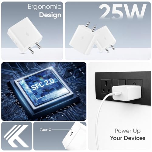 Image of KARWAN 25W Super Fast Charger with Cable [2Yrs Warranty] SFC 2.0 Adapter Compatible with Samsung Galaxy S /A /M /F /Z Series,S26 /S25 /S24 /S23 /S22 /S21 /Plus /Edge /Ultra /Flip /Fold & More,BIS Certified Charger