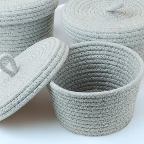 Boîtes de rangement décoratives avec couvercle en corde de coton haute densité - 4