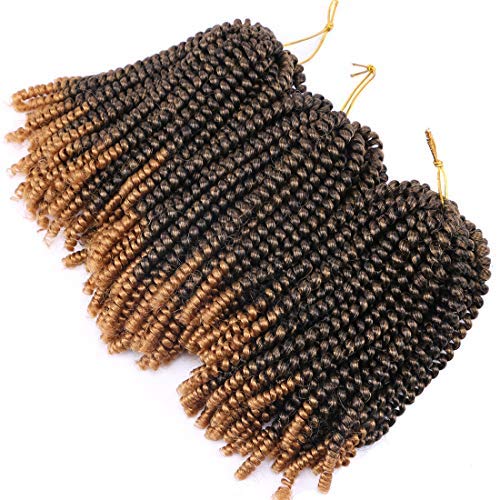 3 Packs Spring Twist Crochet Braiding Hair Synthetic Hair Extensions Bomb Twist 8 Inches Ombre Color 110Gram/Pack (M1B/27#)
