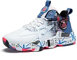 Bolognifi Tênis de basquete masculino de cano alto, calçados esportivos antiderrapantes para corrida, botas de basquete para treinamento ao ar livre presente(Blue1,43 BR)