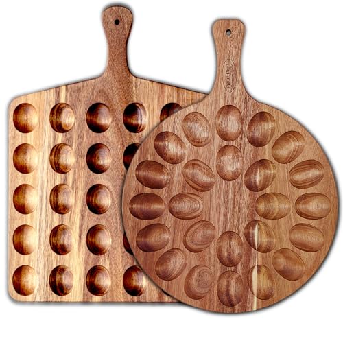 Erwuldor Acacia Wood Deviled Egg Platter.2-Pack (24Holes Round+30Holes Square) Deviled Egg Tray, Multipurpose Charcuterie Board & Cheese Board for Kitchen Countertops