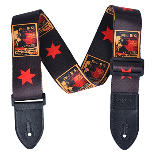 KingPoint sangle de guitare polyester impression couleur, 2 mm d’épaisseur avec extrémités cuir PU, plusieurs motifs Punk - Les Beatles, Paul McCartney, John Lennon, RIngo Starr, George Harrison KingPoint sangle de guitare polyester impression couleur, 2 mm d'épaisseur avec extrémités cuir PU, plusieurs motifs Punk