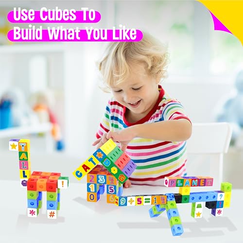 Image of 100 Math Linking Cubes, Math Cubes with 384 Reusable Stickers-Letters, Numbers, Shapes, Manipulative Geometric Connecting and Counting Blocks, Educational Toy for Kids Math Learning and Fun Activities