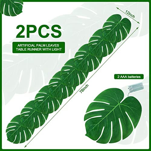 Kingdder THI-KINGDDER-880 2 Pcs Led Artificial Palm Leaves Table Runners 78 Inch Tropical Palm Tree Leaves Table Runner thumb #1