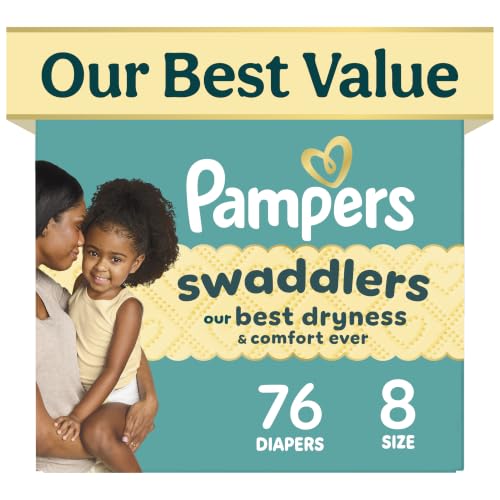 Image of Pampers Swaddlers Diapers, Size 8 (30+ lbs), 76 Count, Fragrance Free, Hypoallergenic, Absorbent, Pediatrician Recommended, Skin Safe