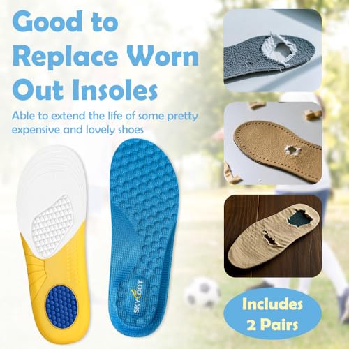 Image of Skyfoot Kids Shoe Inserts, 2 Pairs Breathability Soft Cushioning Children's Sports Athletic Replacement Insoles for Childs' Worn Insert, Sweaty Feet, Shoes' Comfort Fit (Blue, Toddler: 9-12.5)