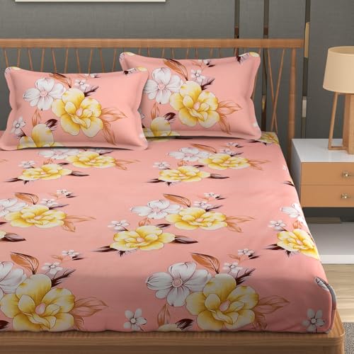 Image of Premium Heavy Cotton Flat Bedsheets with 2 King Size Pillow Covers | Double Bed 350 TC | 90 x 100 Inch King Size Flat | - Baby Pink Flower