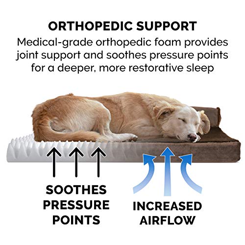Image of Furhaven Orthopedic Dog Bed for Medium /Small Dogs w / Removable Bolsters & Washable Cover, For Dogs Up to 35 lbs - Plush & Velvet L Shaped Chaise - Sable Brown, Medium