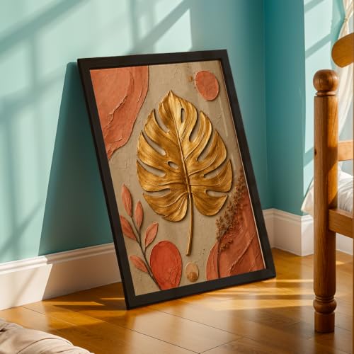 Image of NoWorries Floral Botanical Wall Painting with Frame | Premium Textured Flower & Leaf Artwork, Pastel Nature Wall Decor Framed for Living Room Bedroom Office and Home Decoration (Art-20,13x19inch)