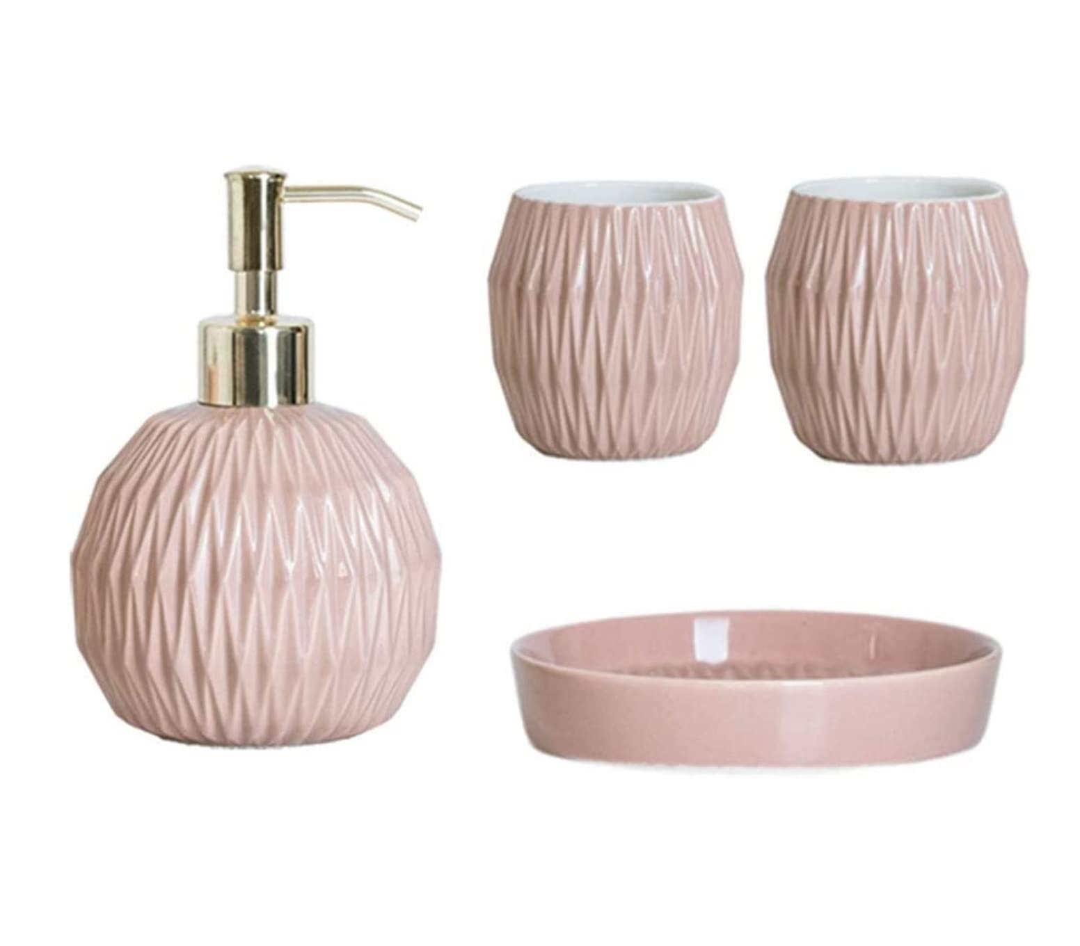Accessori Bagno Set Bagno Set Di Accessori Per Il Bagno Dispenser Per Lozioni In Ceramica Per Il Bagno Tazza Per Dente Di Sapone Design Elegante Ed Elegante Set Accessori Bagno (Color : Rosa, Size :