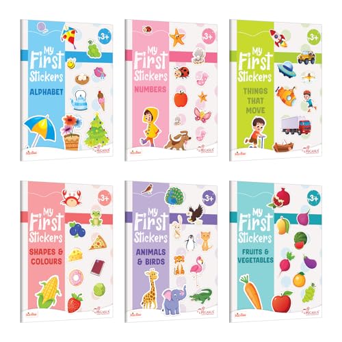 Image of Pegasus My First Stickers Activity Book Set for Kids Age 3+ | 6 Early Learning Themes - Alphabet, Numbers, Animals & Birds, Colours & Shapes, Things That Move, Fruits & Vegetables