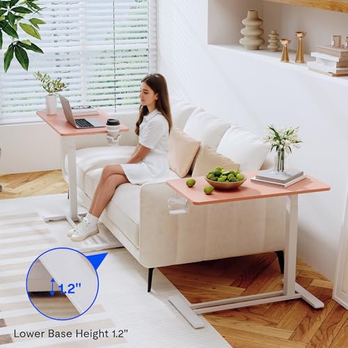 Image of FLEXISPOT Mobile Standing Desk with Wheels Pneumatic Laptop Rolling Computer Cart Movable Height Adjustable Small Sit Stand Desk Computer Workstations Home Use(27.6 inch W x 15.7 inch D,Pink
