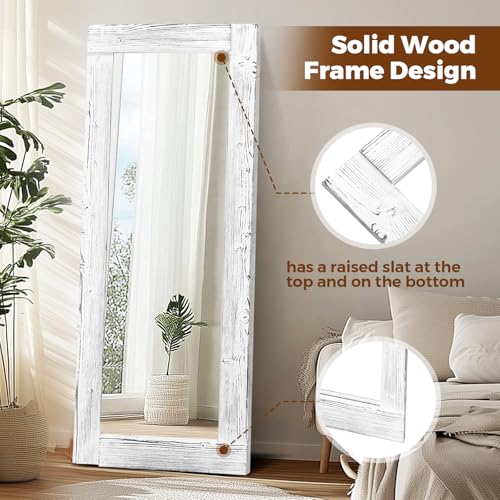 Image of 58x24in Full Length Mirror, Solid Wood Convex Frame, White