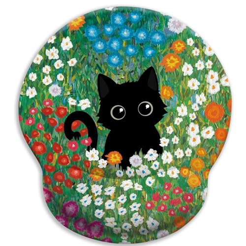 Image of ZORBES Ergonomic Mouse Pad with Wrist Support, Black Cat Floral Memory Foam Wrist Rest Mouse Pad, Non-Slip Base Smooth Surface Desk Mat for Office, Gaming & Home Workspace