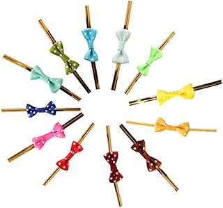 ラッピングタイ リボン付き ミックスカラー 無地 金 ビニタイ 手作り ワイヤータイ プレゼント ギフト 包装用 装飾用 結束用 可愛い 蝶結び 白い点 約100本セット