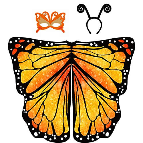 D.q.z Kids Fairy Butterfly Wings Shawl For Girls Child Butterfly Wings Cape & Mask Headband Rainbow Halloween Costume Party (Orange) #TOP10