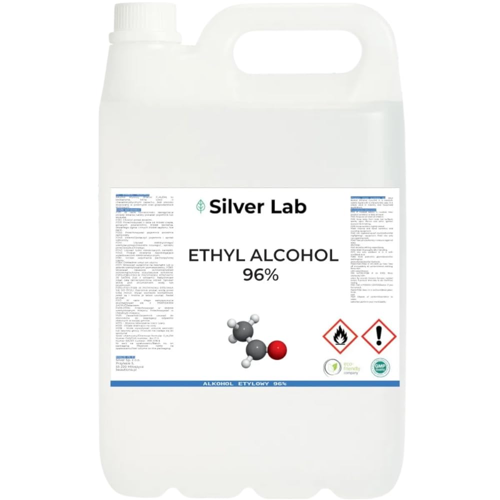 Alkohol Ethanol 96% – 5L Technischer & Kosmetischer Alkohol – Hochreiner Ethylalkohol zum Entfetten, Reinigen, Für Parfümherstellung & Kosmetik