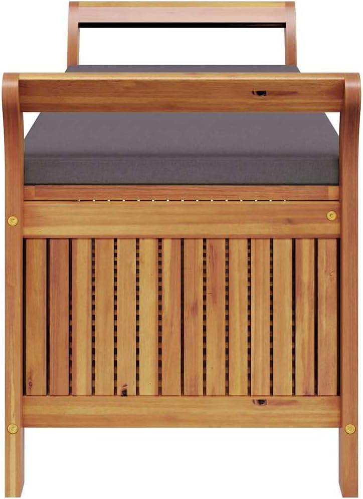 Solid Acacia Wood Garden Storage Bench with Polyester Cushion, Outdoor Patio Seat with Hidden Storage and Oiled Finish, Brown