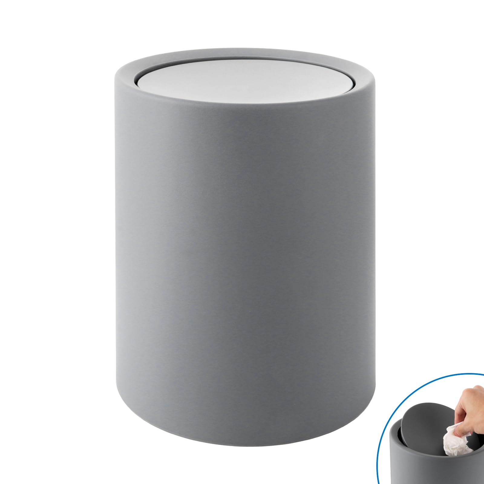 YAYODS Cubo de basura para baño de 8 L, color gris, 26 x 22 x 16,5 cm, con tapa, libre de BPA, cubo de basura basculante – Cubo de basura de plástico para baño, cocina, oficina