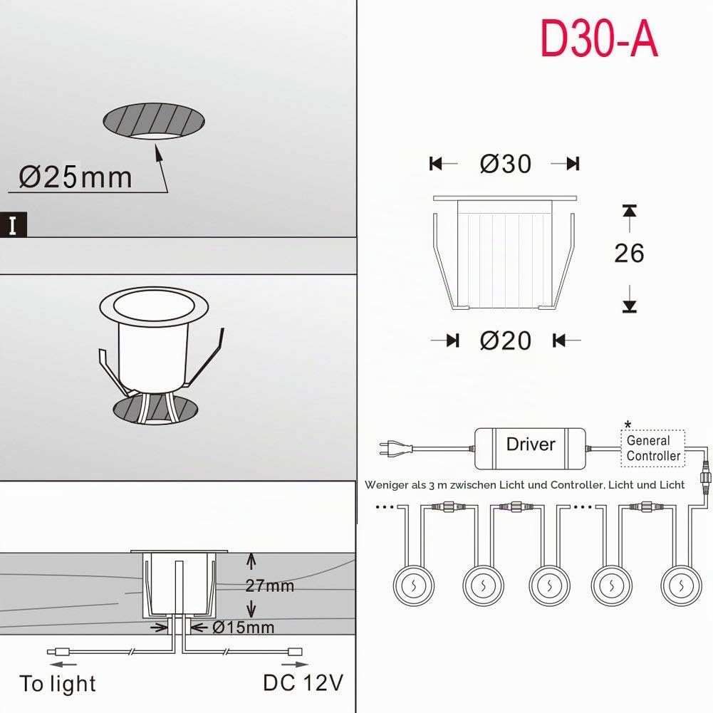 LED Bodeneinbauleuchten Aussen RGB 10er Set-Ø30mm WiFi Terrasse Einbaustrahler Led Terrassenbeleuchtung IP67 Wasserdicht mini LED spot Boden Licht mit Fernbedienung Kompatibel mit Alexa Google Home