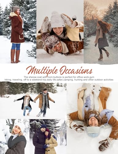 UMIPUBO Women Suede Sherpa Fleece Lined Duffle Faux Leather Coat Mid Length Hooded Toggle Jacket with Pockets, Light Khaki, M - Image 6