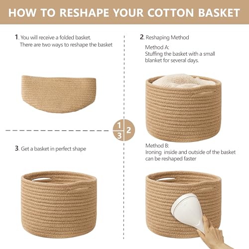 UBBCARE Cesta pequena para organização, cesta de tecido redondo com alças, cesta de armazenamento pe