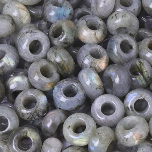 TUMBEELLUWA Natural Gemstone Beads for Jewelry Making, Rondelle Large Hole Loose Beads Pack of 15,Labradorite(8x14mm)