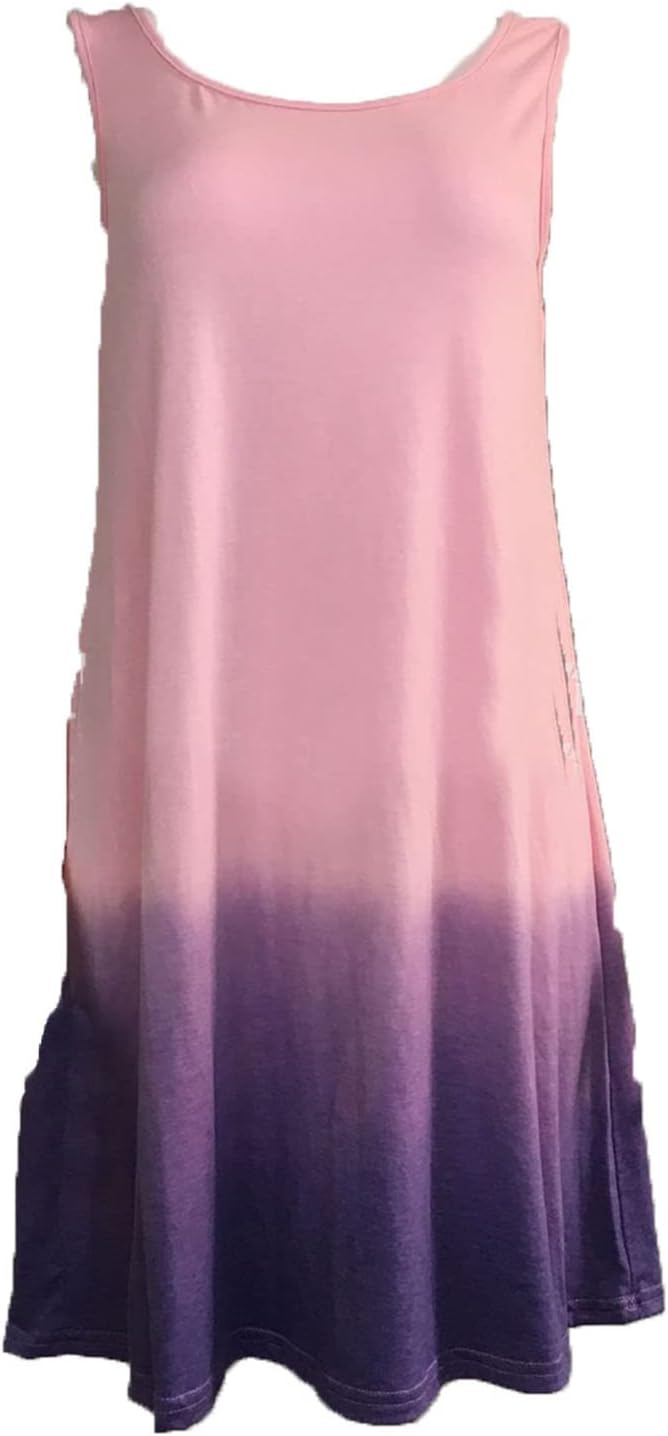 Generic Women's Gradual T Shirt Dresses Casual Beach Cover Up Plain Tank Dress Sleeveless Round Neck Tie Dye Tunic Tops