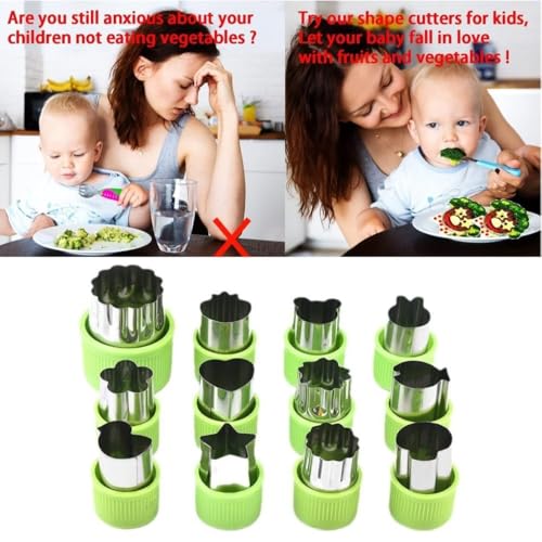 Image of 12 Pcs Fruit Vegetable Cutter Shapes Set - Stainless Steel Cookie Cutters for Kids, Decorative Sandwich & Food Molds, Bento Lunch Box, Pastry Baking Tools for Fruits & Veggies (12 Pcs)