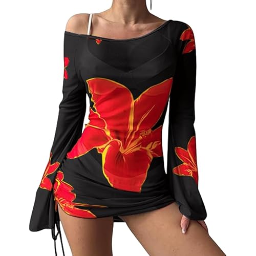 ZAFUL Womens Swimsuit Cover Up Dress Off Shoulder Hollow Coverup Bathing Suit Mesh Swim Beach Dress