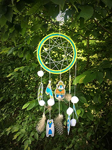 51P7AUaiGAL LOOLIPO - DIY ATTRAPE-RÊVES - 3 cercles bois + 24 cartons prédécoupés imprimés + 3 fils blancs 8 mètres + 15 plumes + 15 pompons -15x15cm - Kits créatifs - Loisir créatif - Activité manuelle - L614914