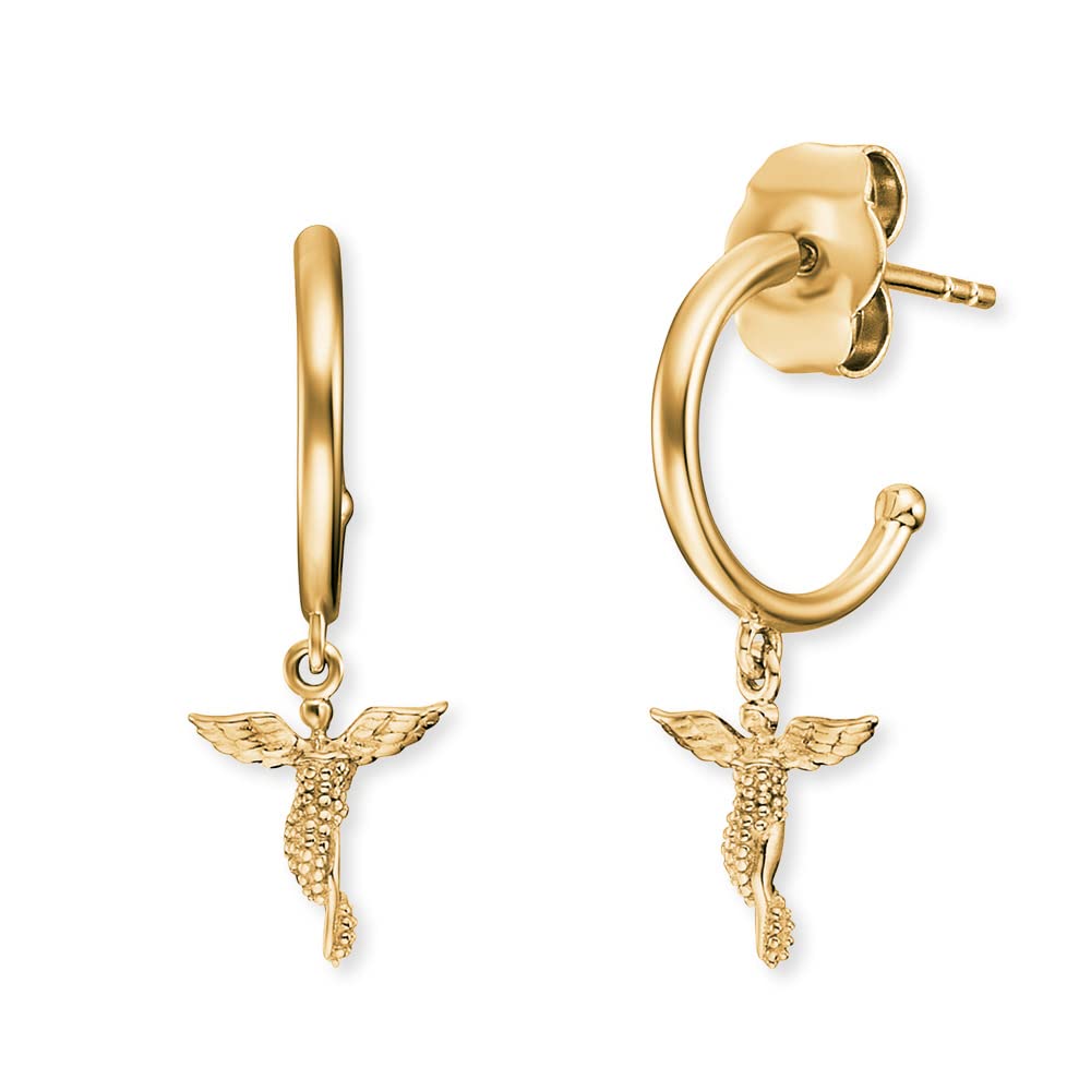 Engelsrufer Orecchini a cerchio da donna con croce in argento sterling placcato oro, con 32 zirconi bianchi, chiusura a clip, senza nichel, 1 Paar, Argento sterling, Zirconia cubica