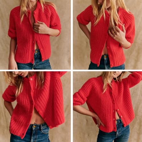 Image of KEOMUD Women's Long Sleeve Cardigan Sweaters Spring Casual Crewneck Button Down Chunky Knit Cardigans