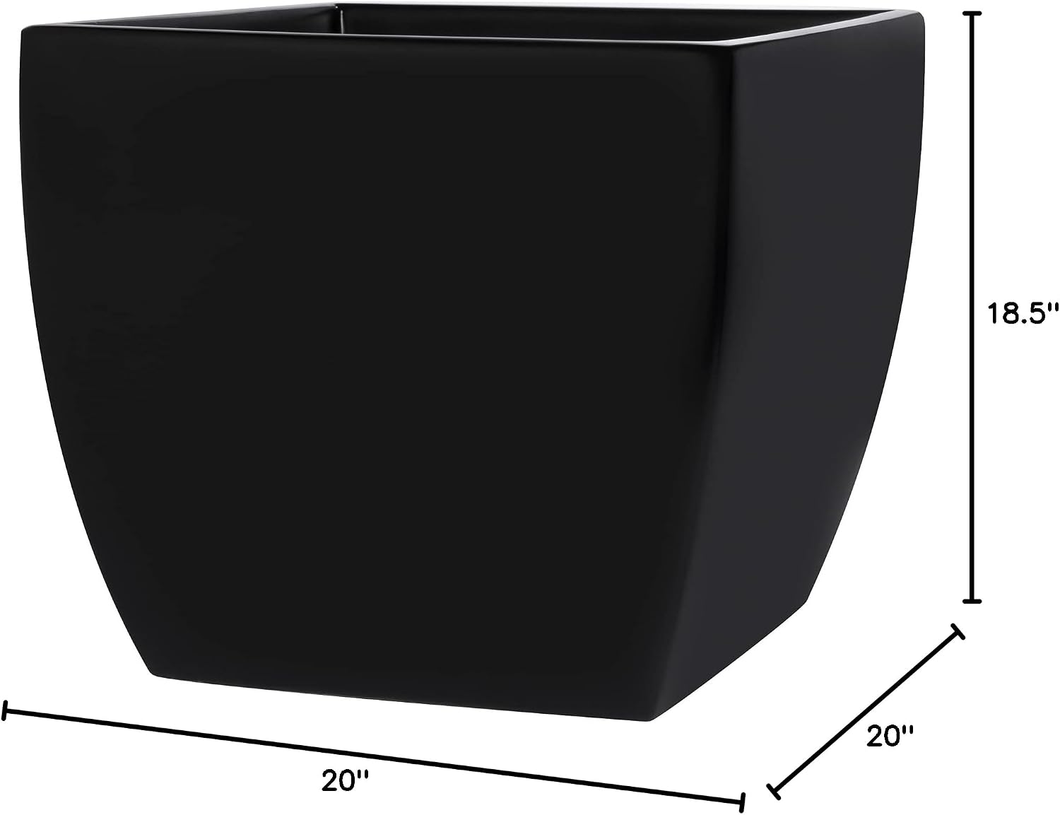 Pacifica Square Curved Fiberglass Planter, Black, 20 Inch
