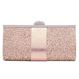 Milya Damen Glitzer Clutch Abendtasche, Strass Handtasche Hochzeit Party Unterarmtasche Umhängetasche Schultertasche mit Ketten Gurt, Rosa