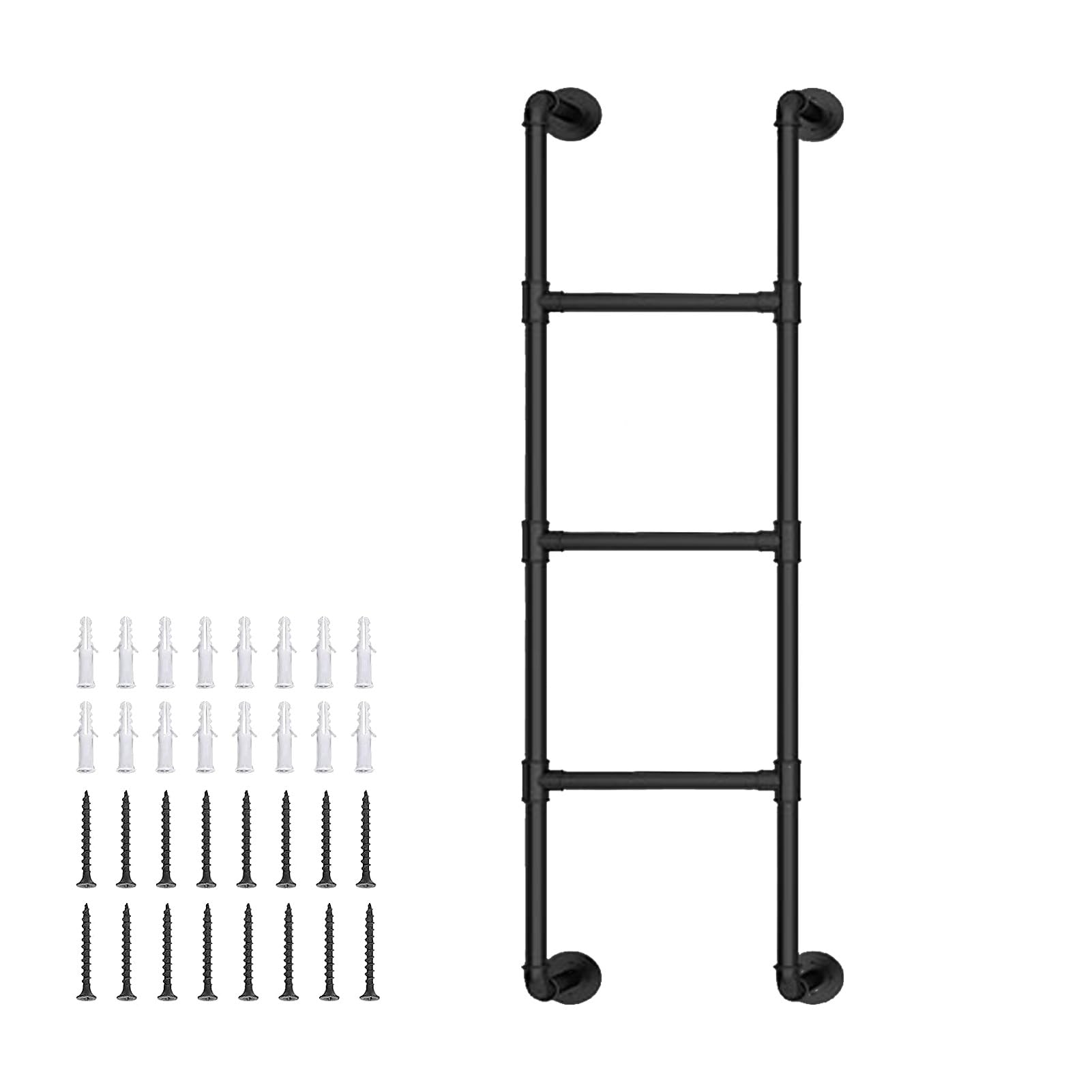 Escalera de pared estable de hierro forjado negro para subir a literas y altillos de 210cm